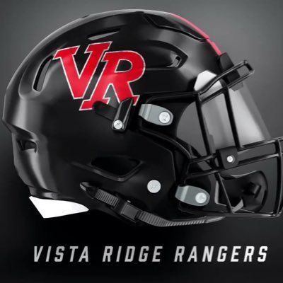 Black Vista Ridge Rangers football helmet with red 