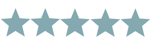 Five teal stars arranged horizontally.