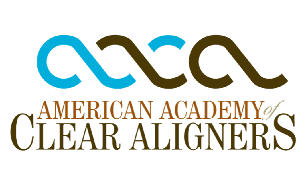 Logo: blue and brown interlocking shapes above "American Academy of Clear Aligners" text.