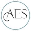 AES initials in black script within a blue outlined circle.