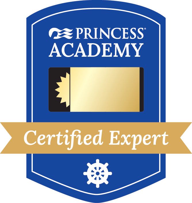 A princess academy certified expert badge with a gold ribbon