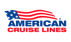 The american cruise lines logo has an american flag on it.