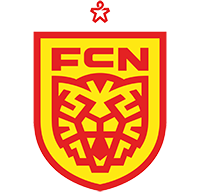 Et gult og rødt logo med en løve på.