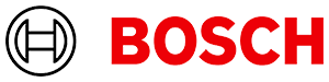 Et nærbillede af et bosch-logo på en hvid baggrund