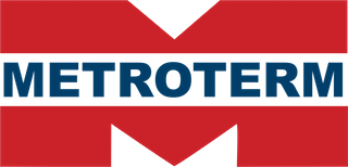 Et rødt hvidt og blåt logo for metroterm