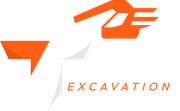 Orange and gray excavation logo with stylized machinery and the word &ldquo;EXCAVATION&rdquo;
