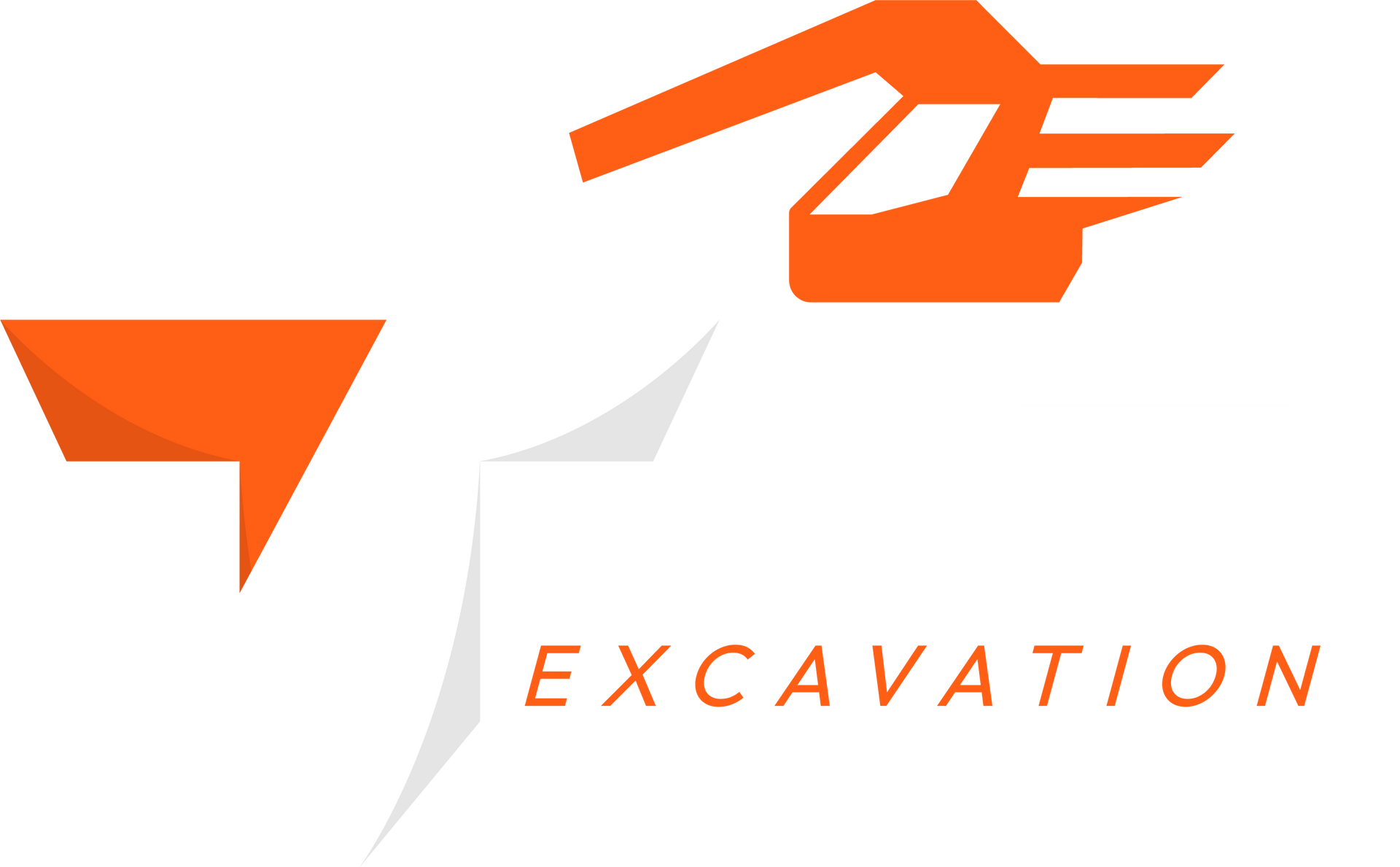Orange and gray excavation logo with stylized machinery and the word &ldquo;EXCAVATION&rdquo;