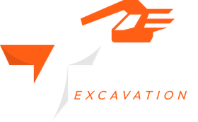 Orange and gray excavation logo with stylized machinery and the word &ldquo;EXCAVATION&rdquo;