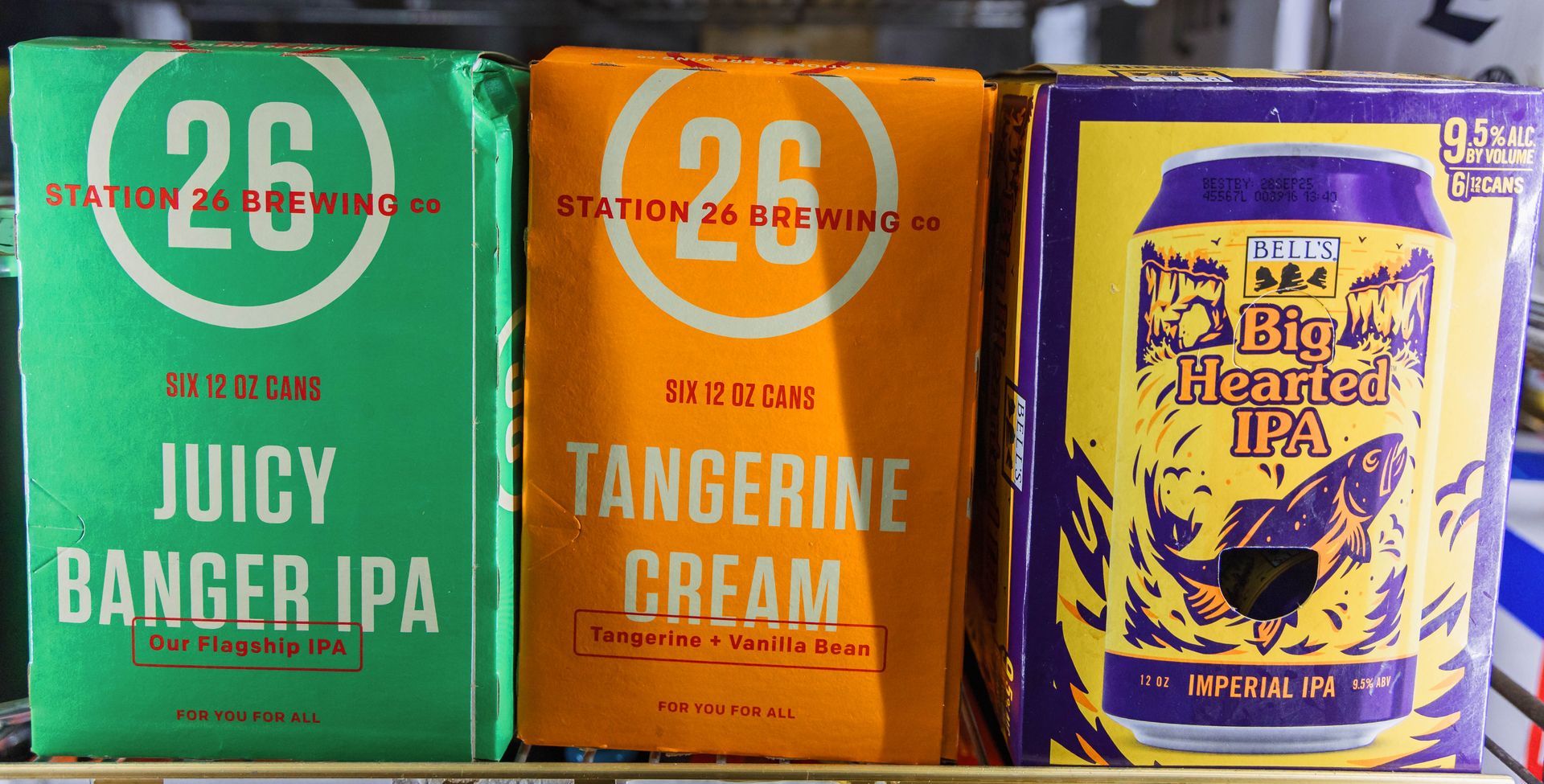 Three beer boxes: green 