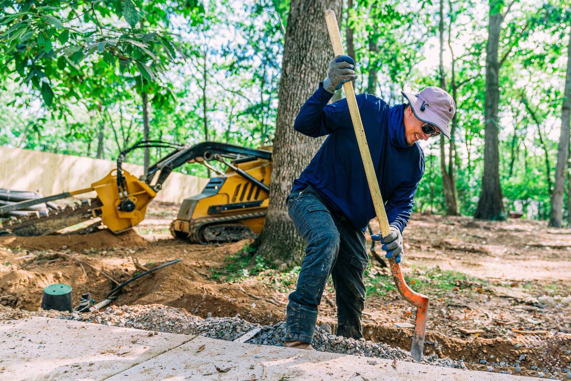 A residential concrete contractor is servicing a new garden construction
