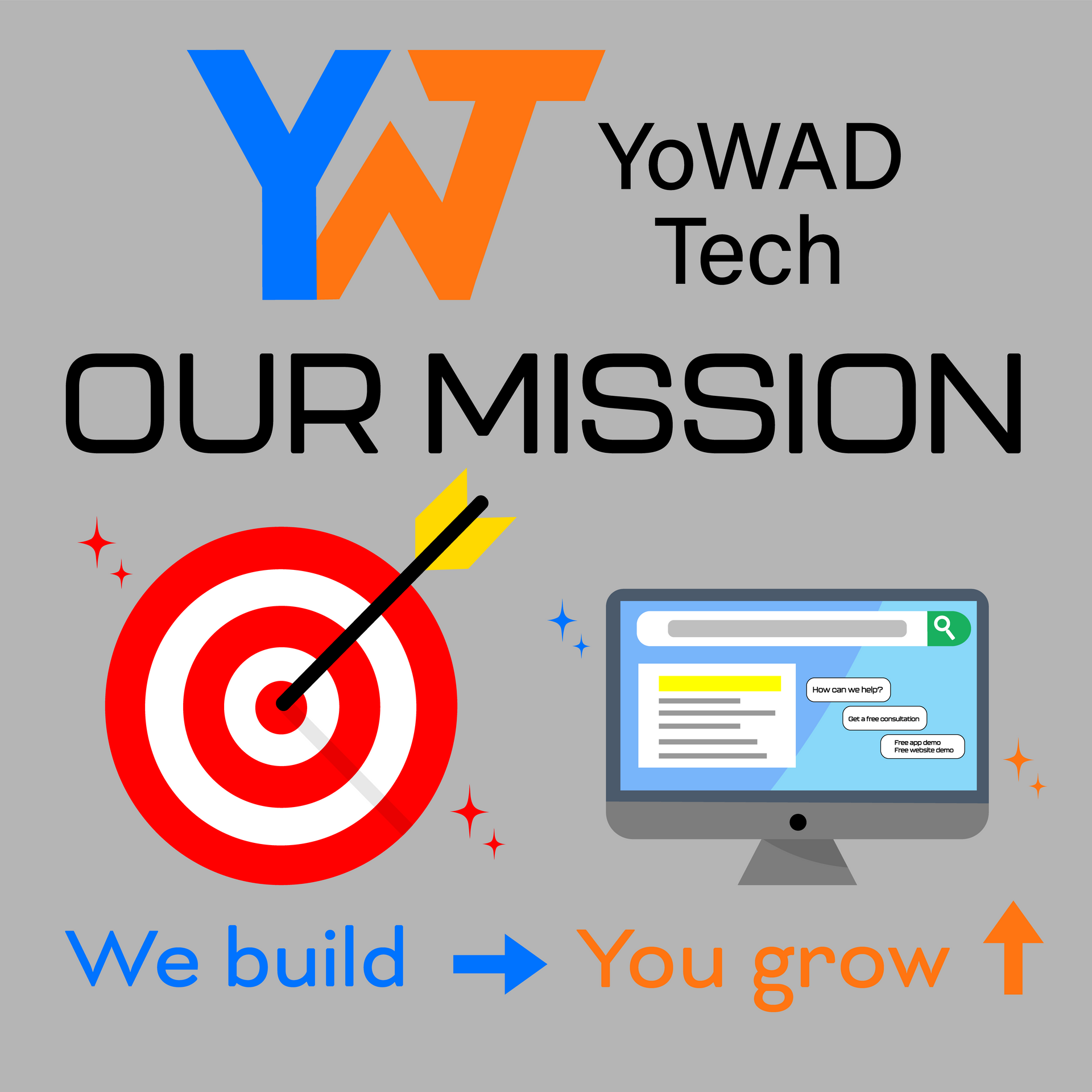 YoWAD Tech logo with a bullseye, computer, and text: