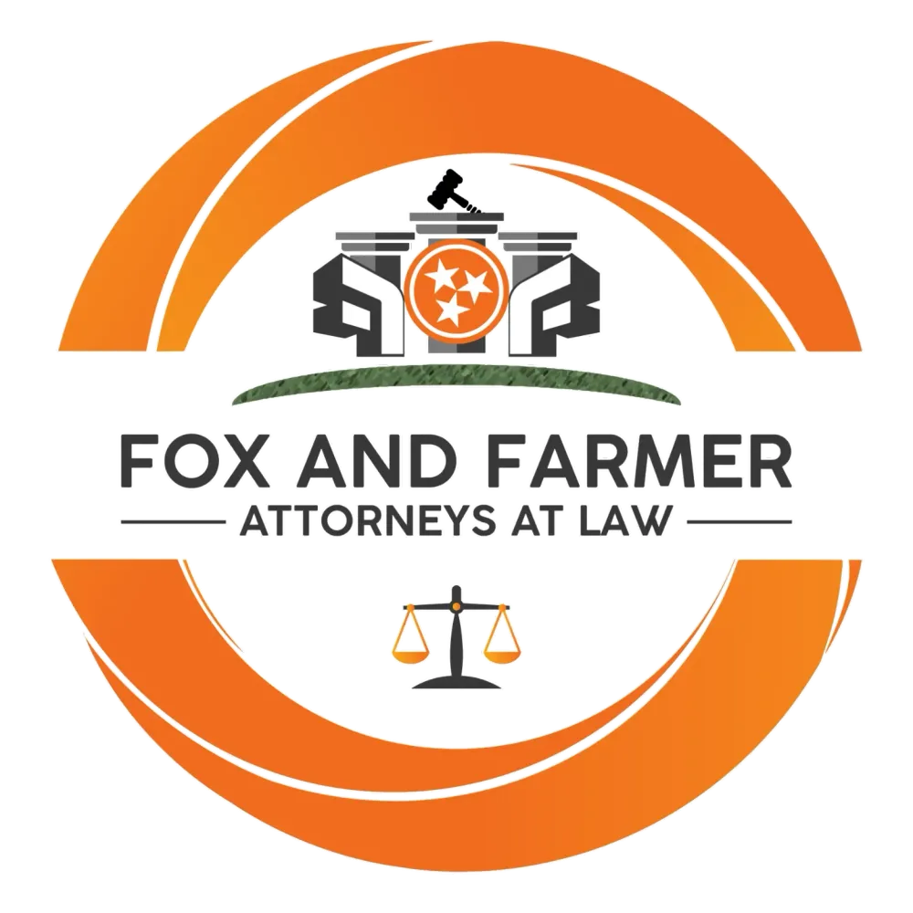 A logo for fox and farmer attorneys at law