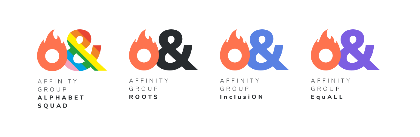Um conjunto de quatro logotipos com as letras o e o neles