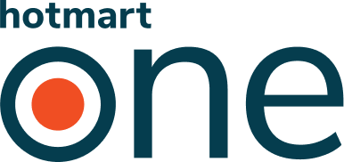 Um logotipo para hotmart one com um círculo vermelho no meio.