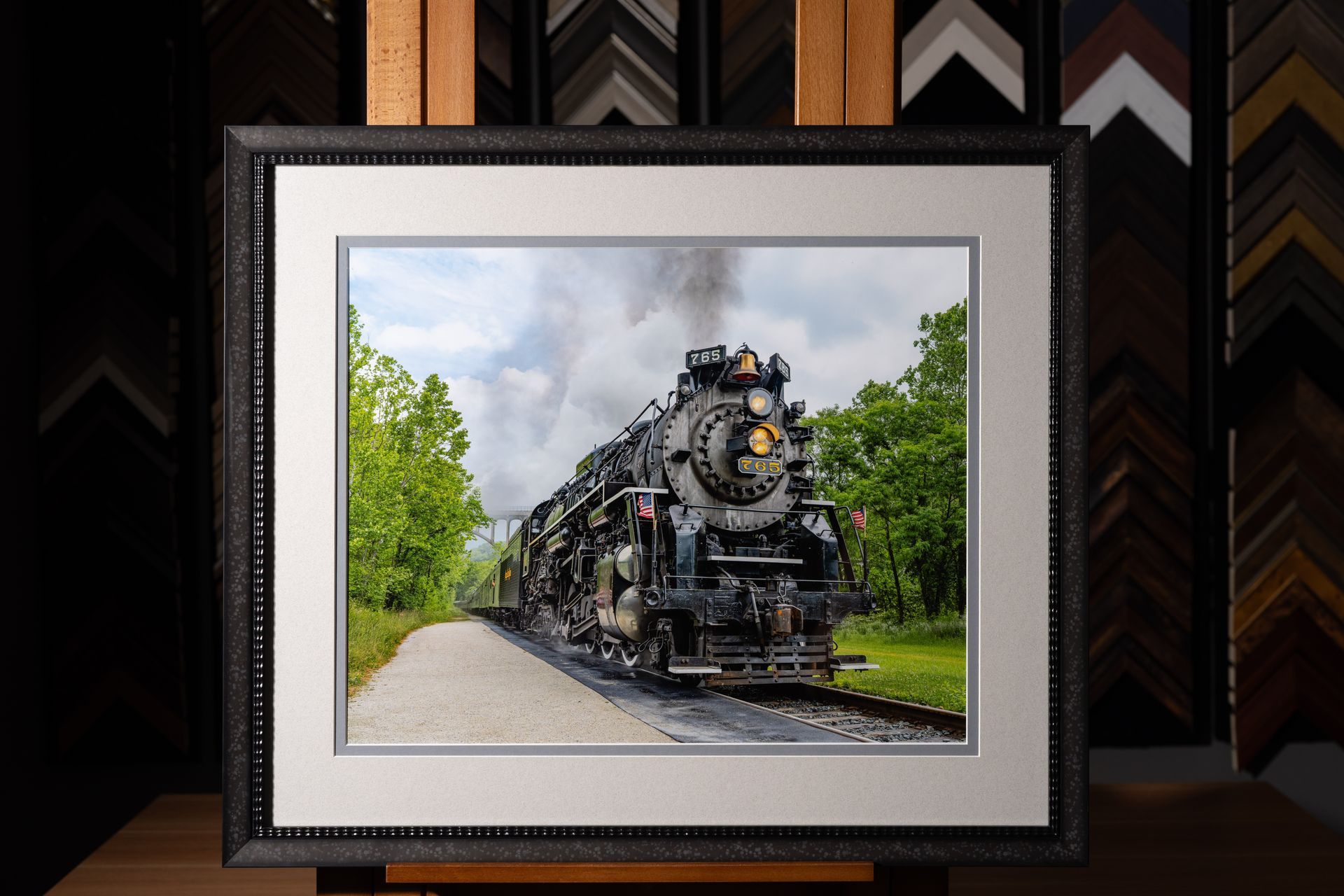 Custom framed photograph of a steam locomotive