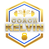 Logo: Gold and blue hexagon with 