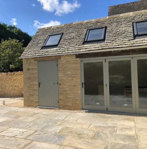 Windows and doors installed on a Cotswold garden room.