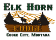 Elk Horn Lodge logo with elk silhouette, pine trees, and Cooke City, Montana text