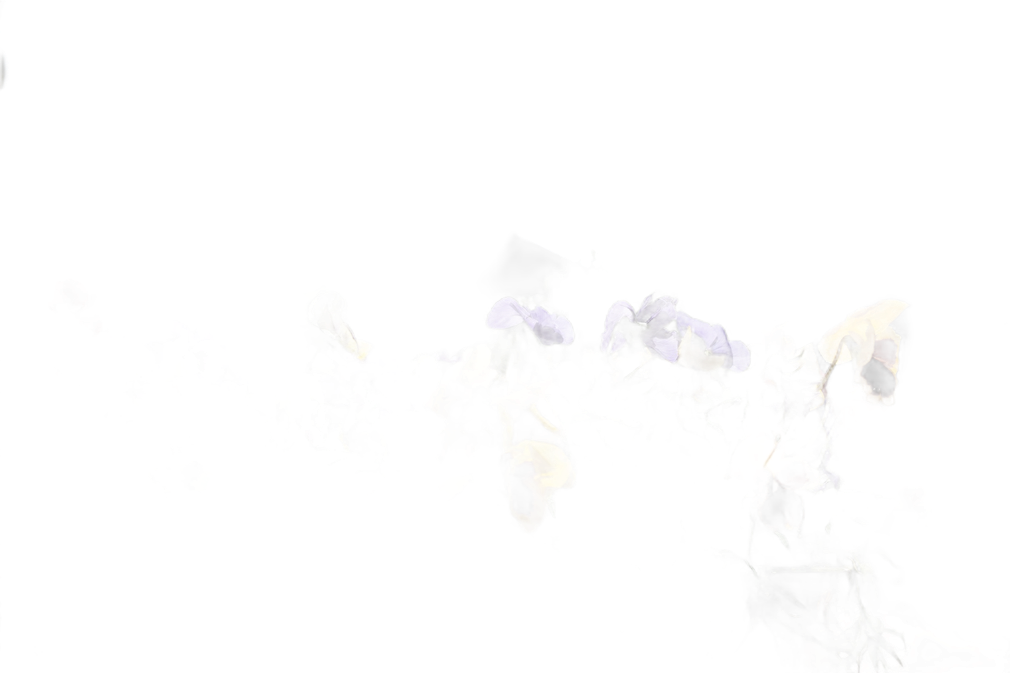 Overexposed white scene with faint outlines of two people and a purple object in the center