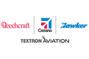 Beechcraft, Cessna, and Hawker logos above Textron Aviation text on a white background