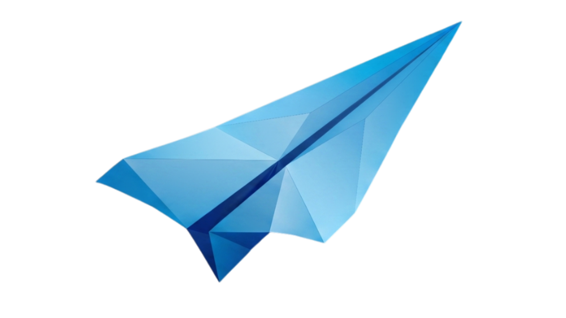 Blue origami paper airplane on a white background