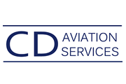 CD Aviation Services logo in dark blue with stylized “CD” and horizontal lines on white background