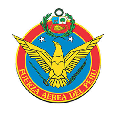 Emblem of the Peruvian Air Force with a gold eagle on a blue and red circular badge