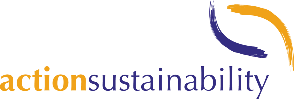 A blue and orange logo for action sustainability