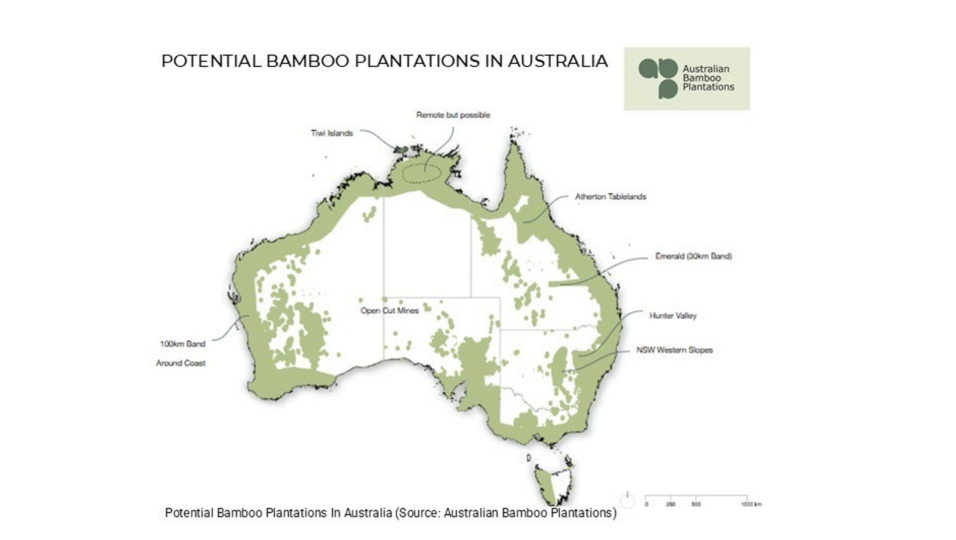 A map of potential bamboo plantations in australia