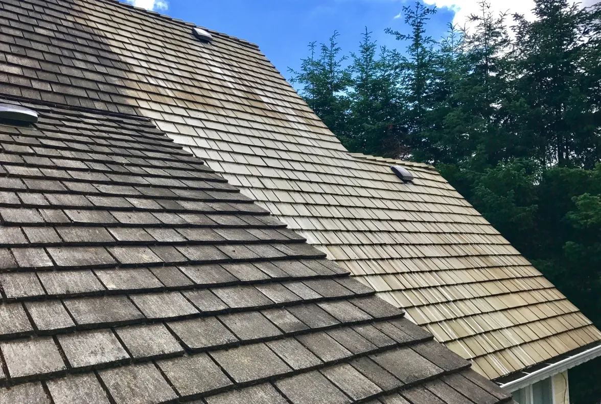 Residential cedar shake roof cleaning in Metro Atlanta