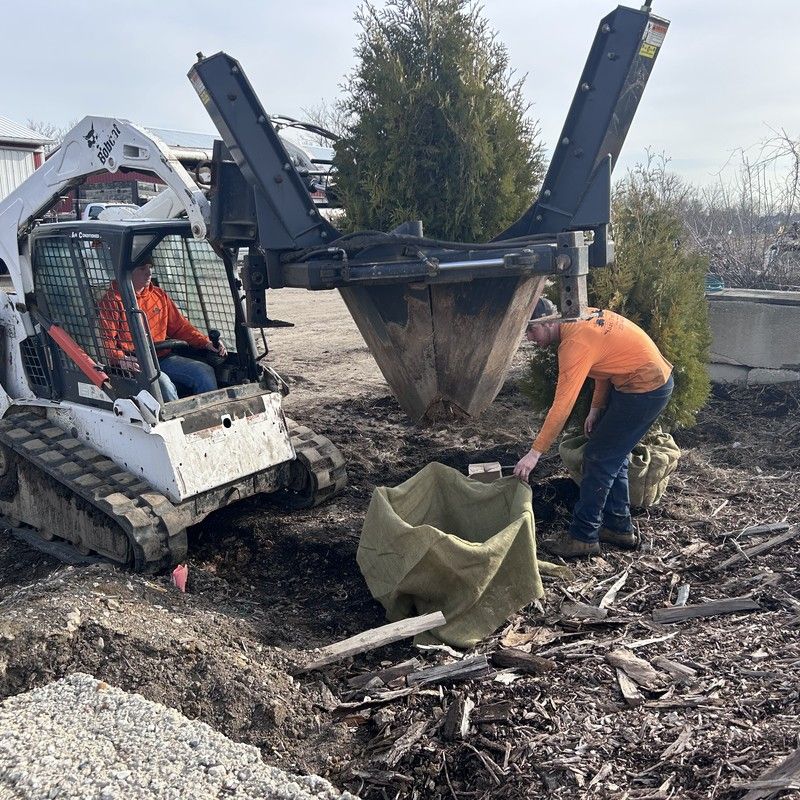 Tree spade equipment planting a tree at a job site in Kenosha, WI