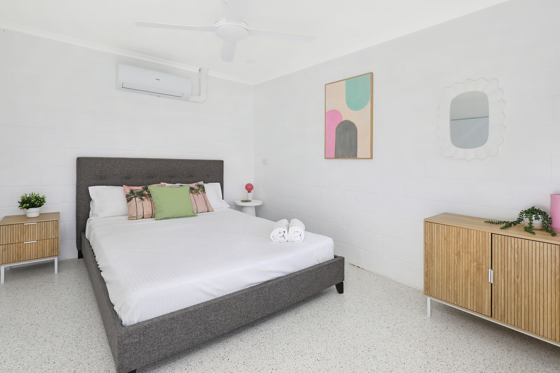 There is a large bed in the middle of the room.