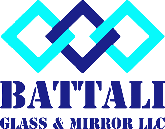 BATTALI Glass & Mirror LLC logo with cyan and navy interlocking diamond shapes