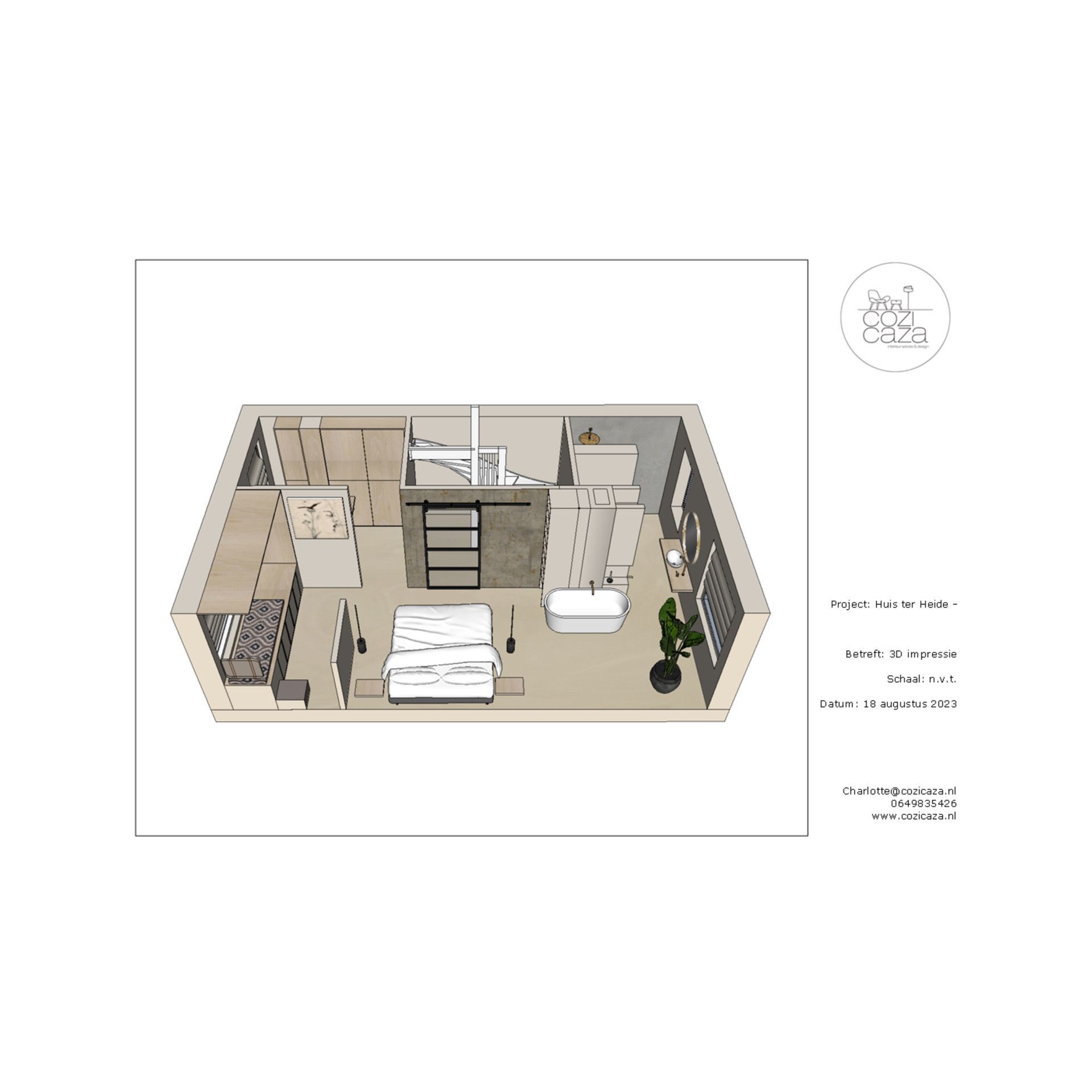 3D SketchUp uitwerking slaap- en badkamer