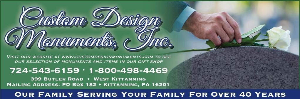 A black and white logo for custom design monuments