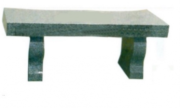 A green stone bench with a white background