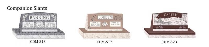 Three different types of grave markers are shown on a white background.
