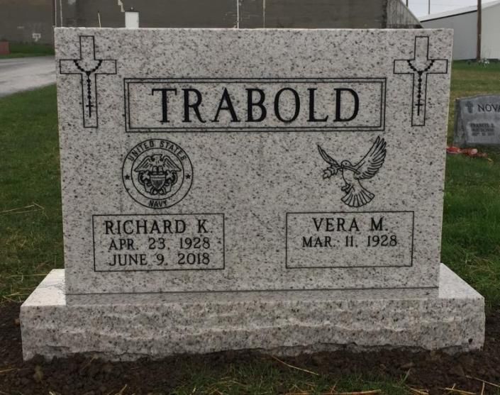 A gravestone for richard k. trabold and vera m. trabold
