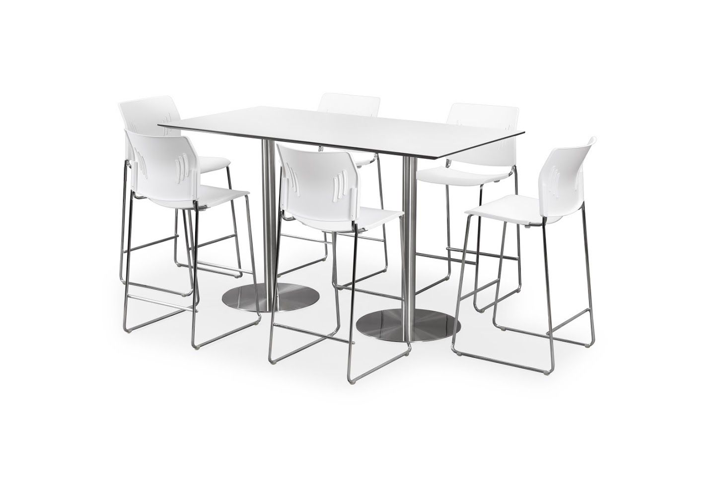 A white table and chairs on a white background.
