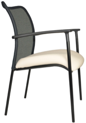 A chair with a mesh back and a white seat