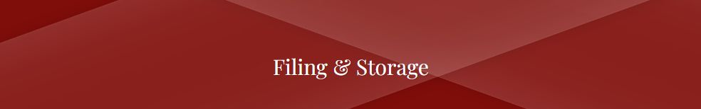 A red background with the words filing and storage written on it.