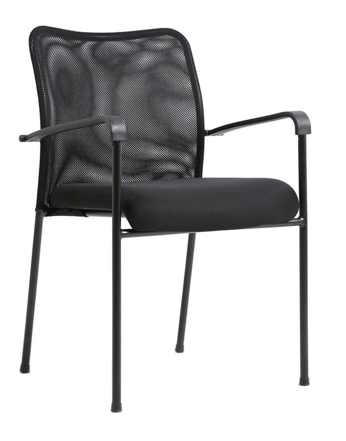 A black chair with a black seat and back on a white background.