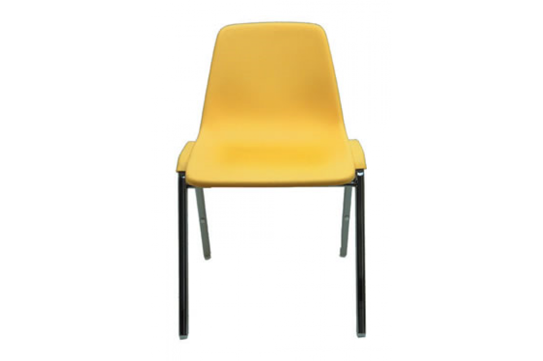 A yellow chair with black legs on a white background.
