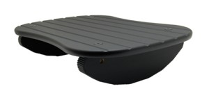 A black balance board on a white background.