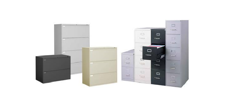 A group of filing cabinets are stacked on top of each other on a white background.