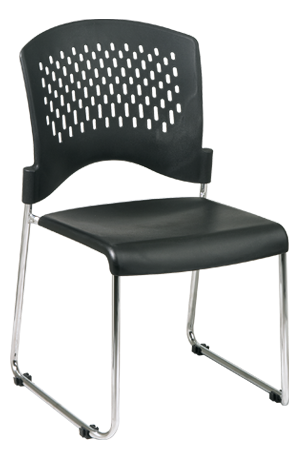 A black chair with chrome legs on a white background