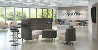 There are a lot of chairs and tables in this room.