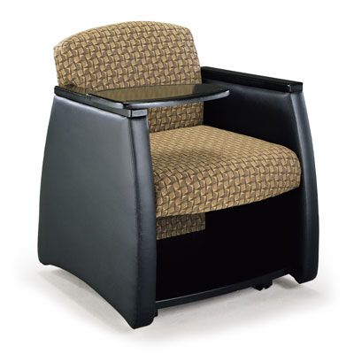 A chair with a small table attached to it