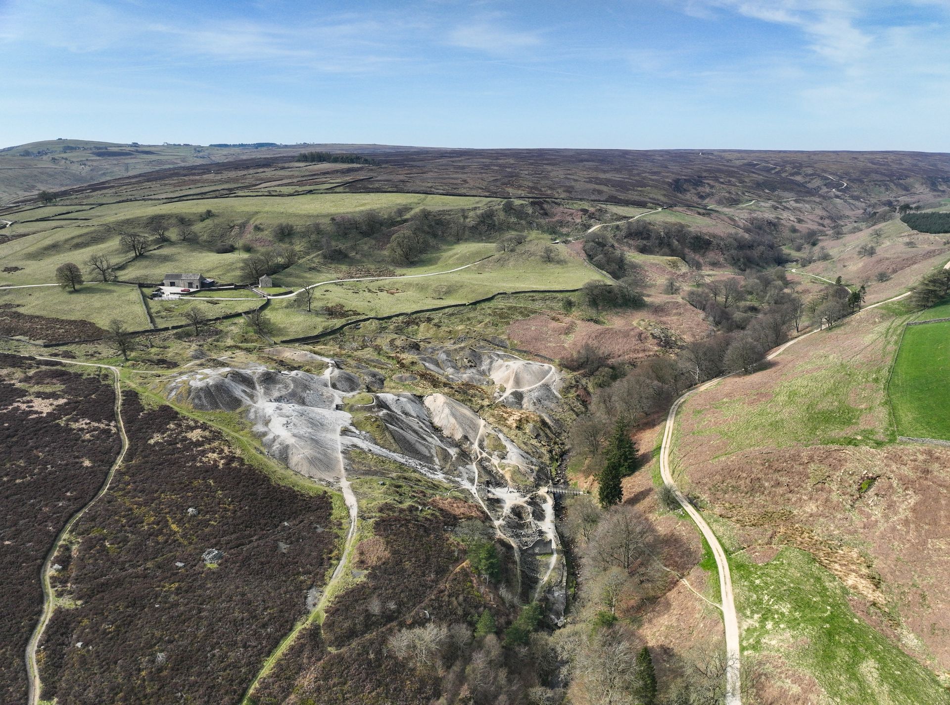 An aerial view of a former metal mining site.