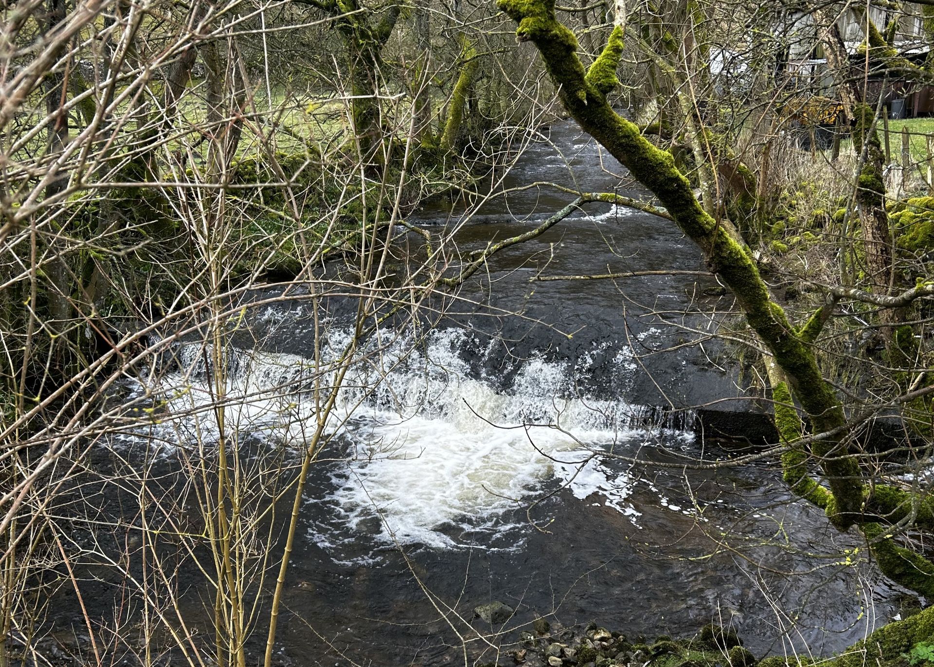 A beck with a weir in it.
